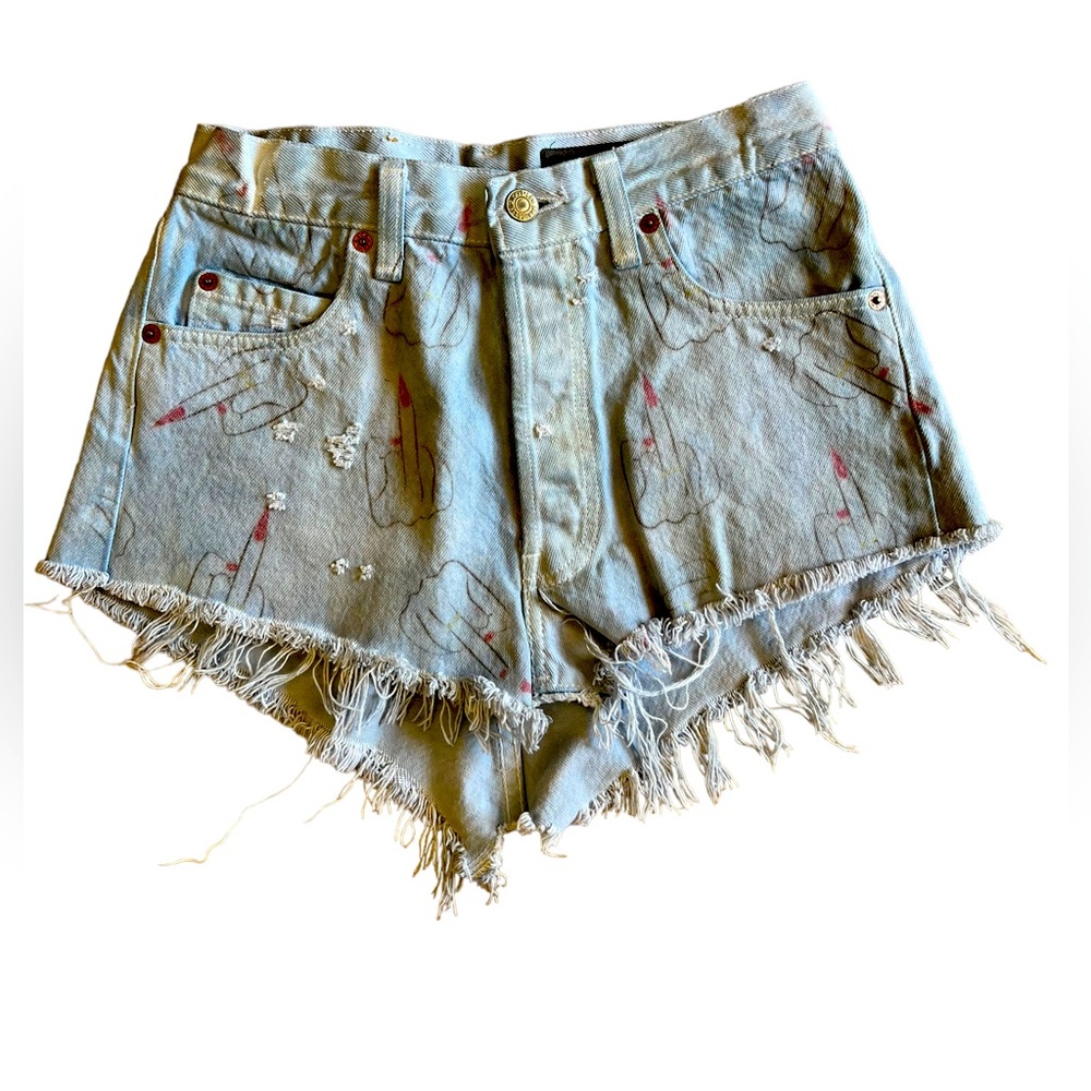 DFAME Leviβs Denim Hand Painted Jean Mini Skirt βF Youβ Flip The Bird Size Small